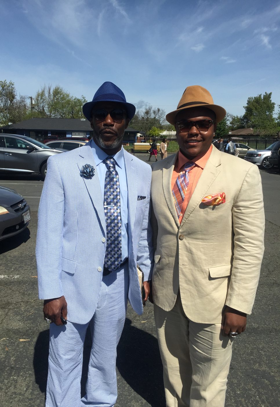 Father and son suited up